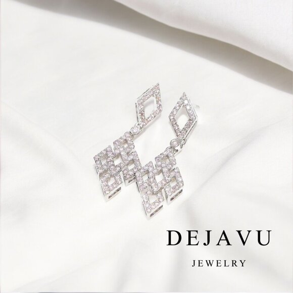 White Gold Diamond Mosaic Earrings - Picture 1 of 6